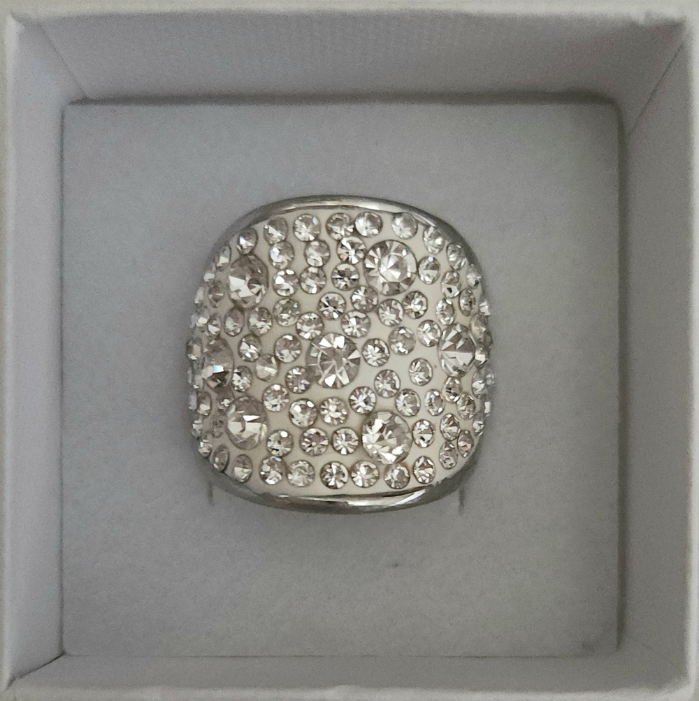 Swarovski Crystal White Statement Ring In Silver Setting
